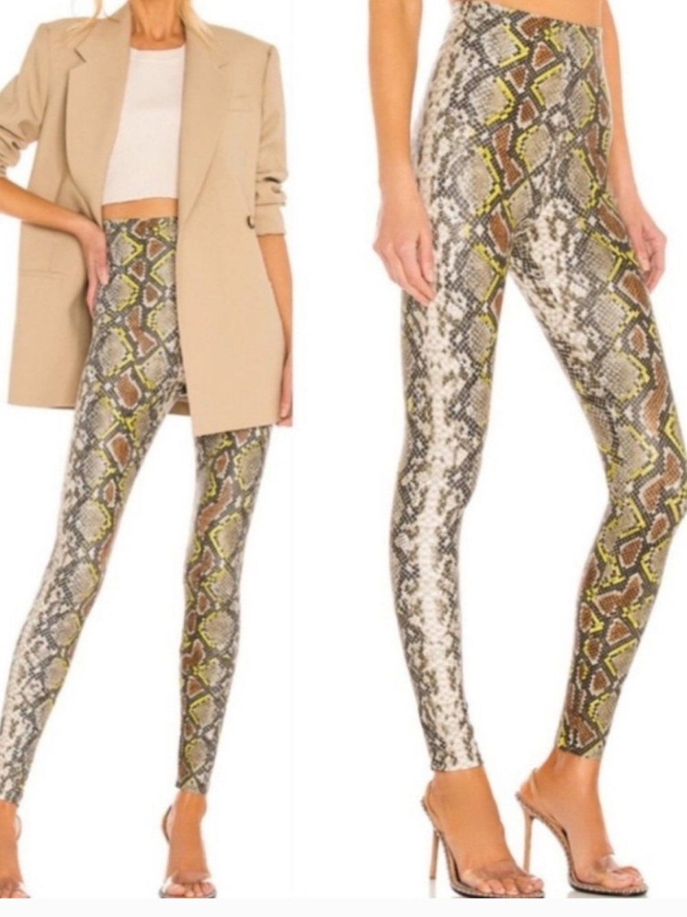 Commando faux leather Snakeskin Print Leggings in Brown and Yellow-Green size M